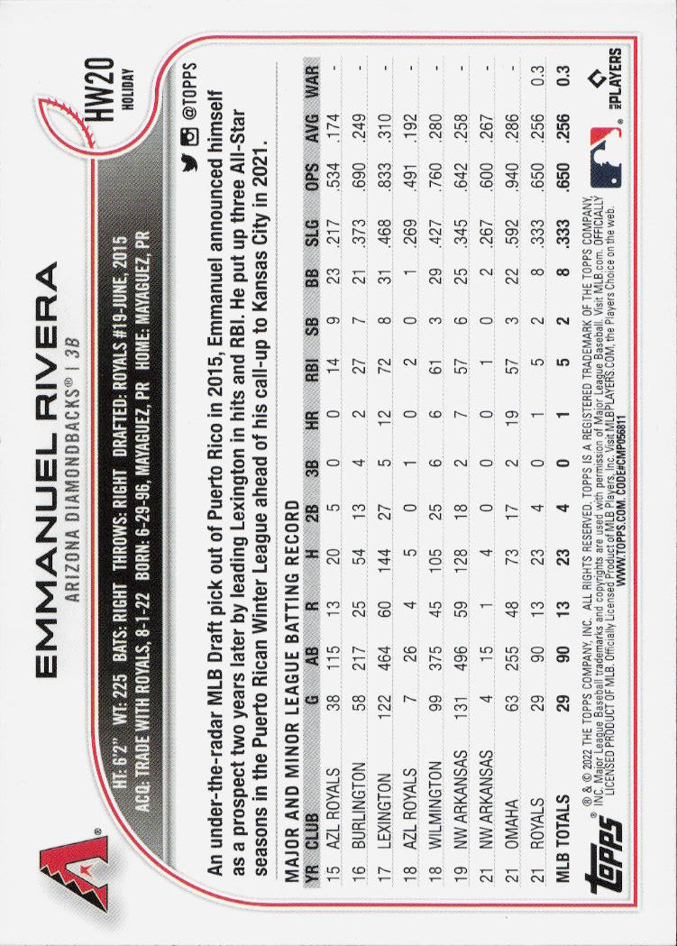 2022 Topps Holiday #HW20 Emmanuel Rivera