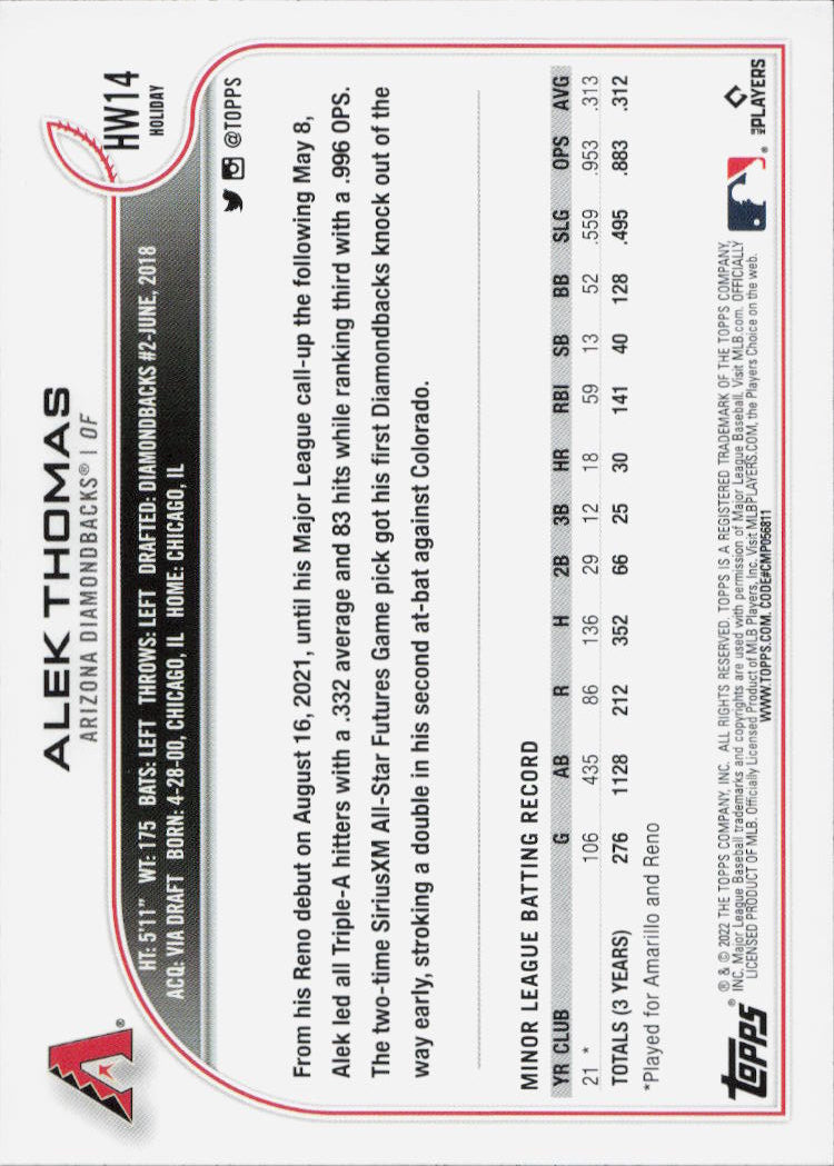 2022 Topps Holiday #HW14 Alek Thomas