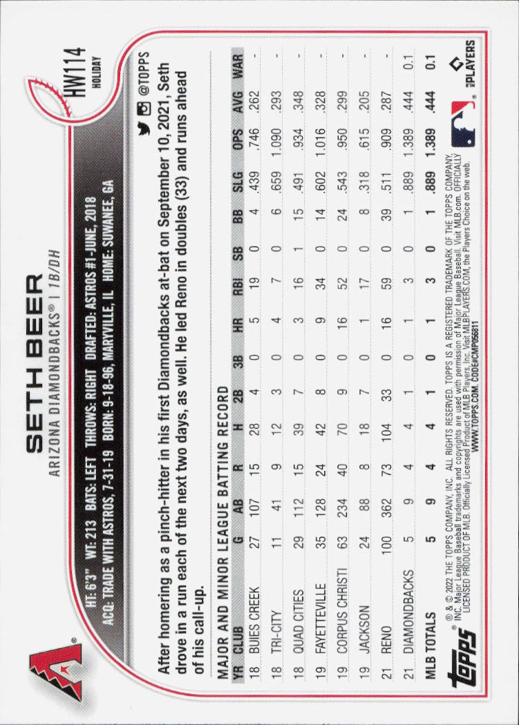 2022 Topps Holiday #HW114 Seth Beer