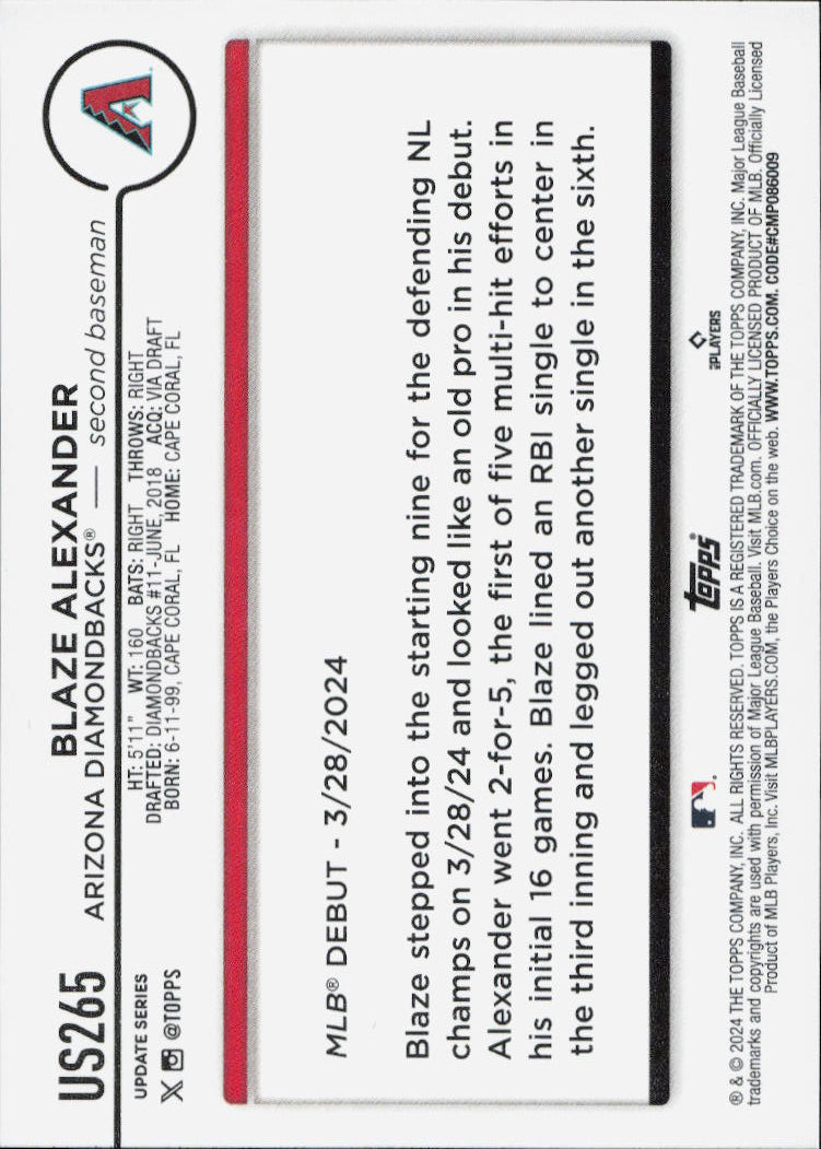 2024 Topps Update #US265 Blaze Alexander
