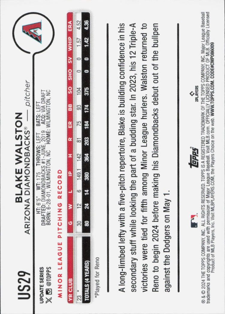 2024 Topps Update #US29 Blake Walston