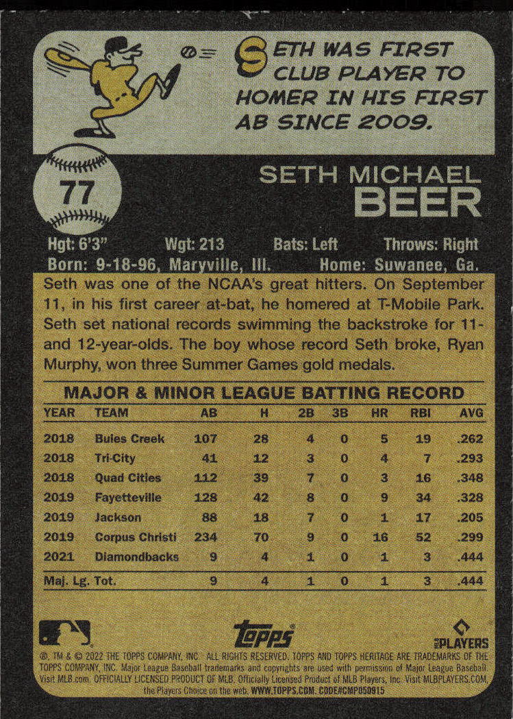 2022 Topps Heritage #77 Seth Beer
