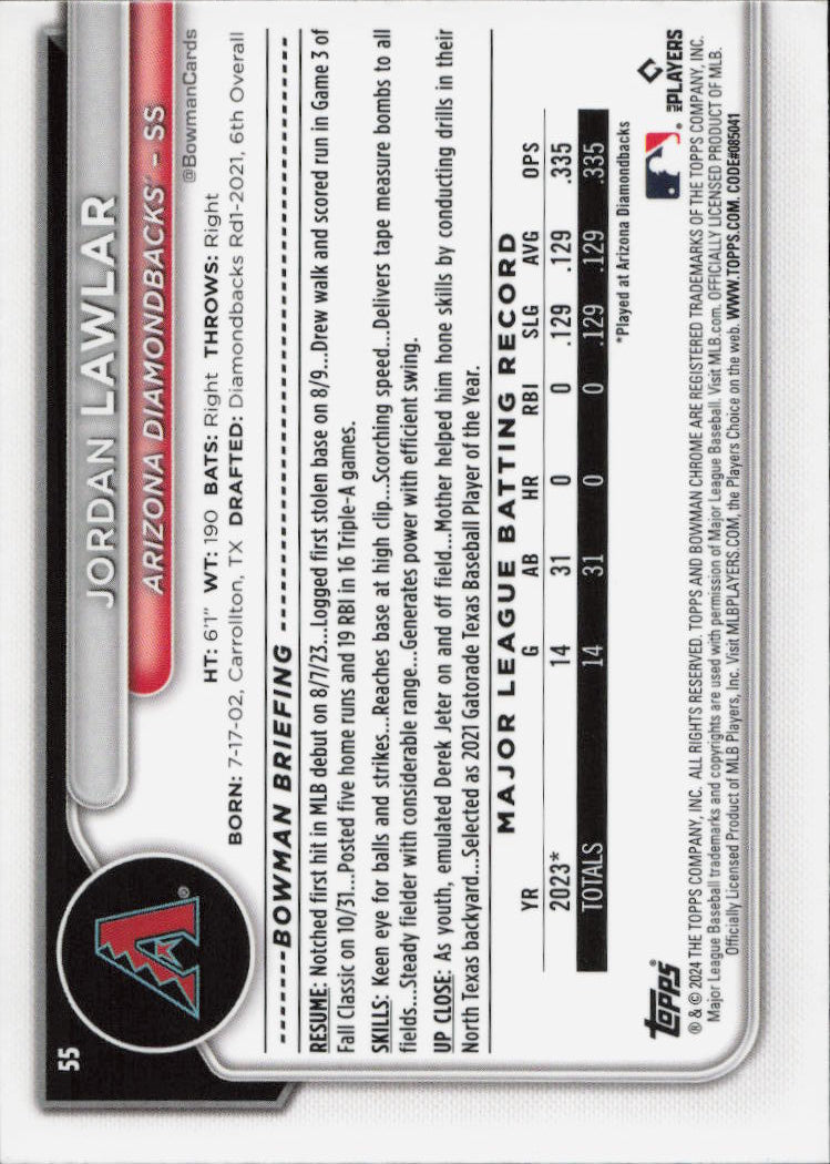 2024 Bowman Chrome #55 Jordan Lawlar