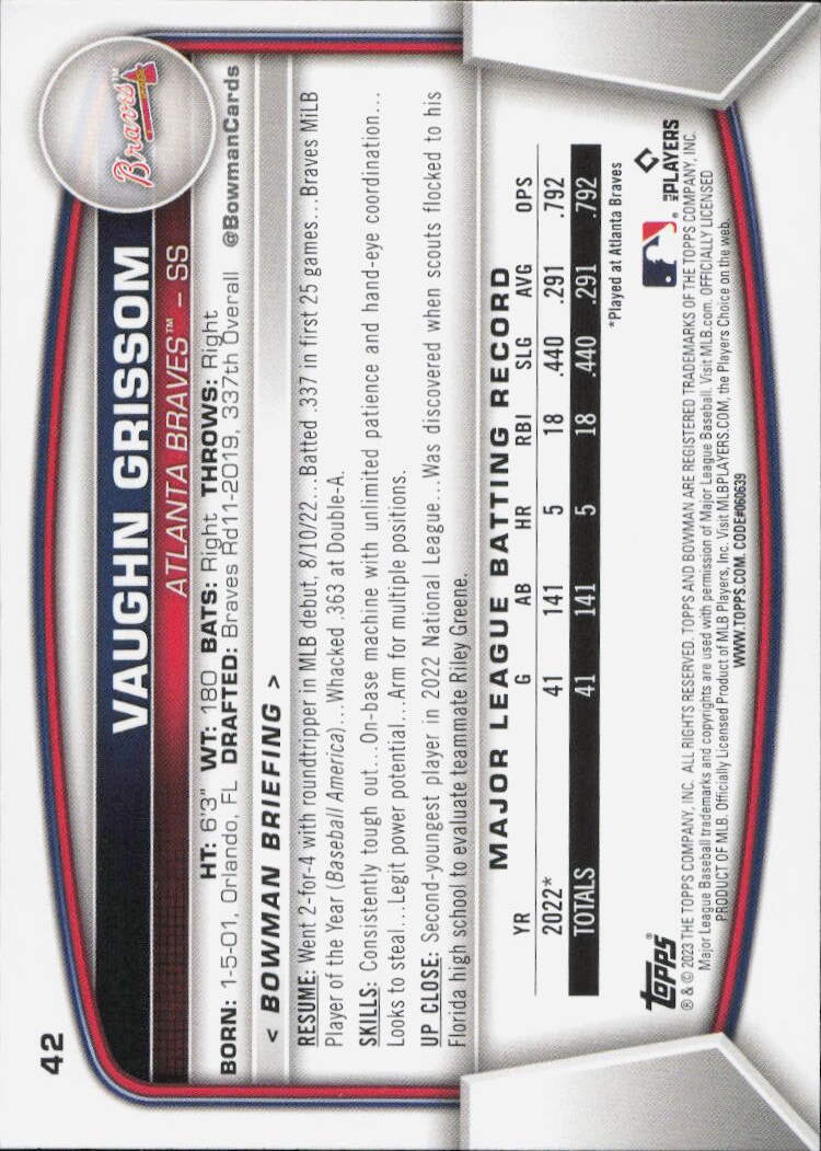 2023 Bowman #42 Vaughn Grissom