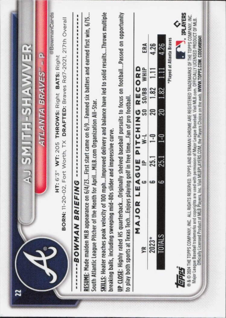 2024 Bowman Chrome #22 AJ Smith-Shawver