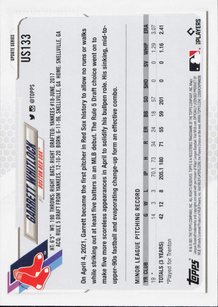 2021 Topps Update #US133 Garrett Whitlock