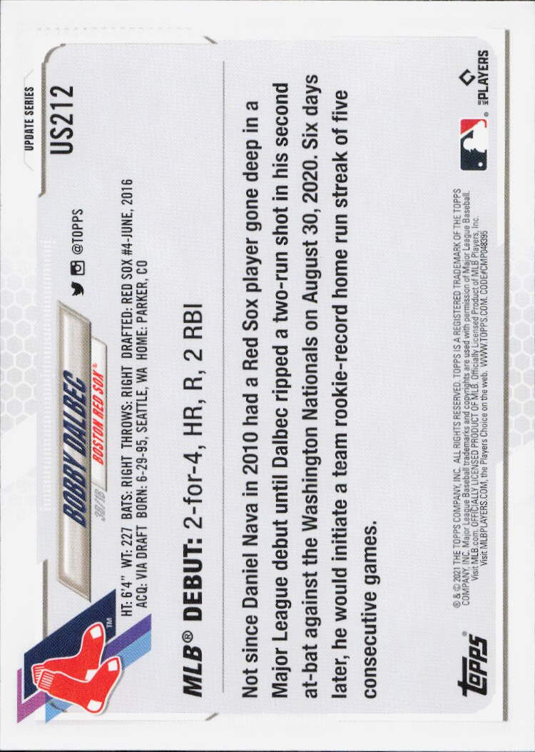 2021 Topps Update #US212 Bobby Dalbec