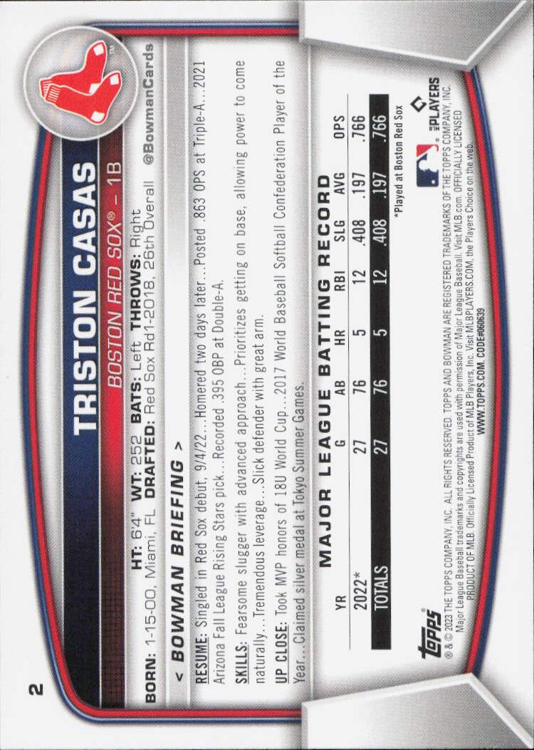 2023 Bowman #2 Triston Casas