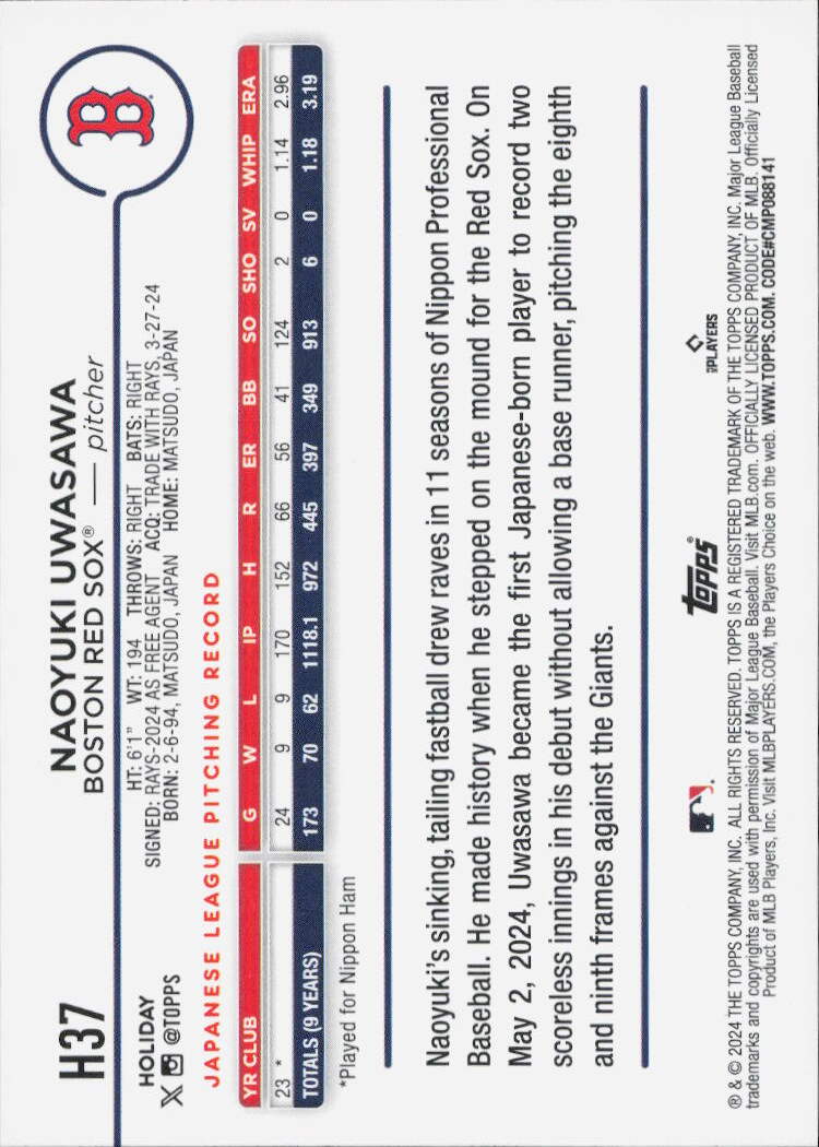2024 Topps Holiday #H37 Naoyuki Uwasawa