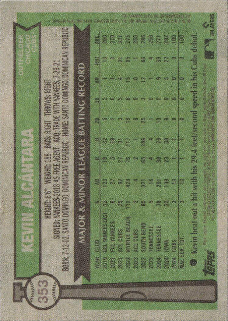2025 Topps Heritage #353 Kevin Alcántara