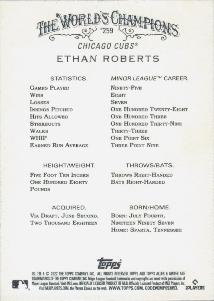 2022 Topps Allen & Ginter #259 Ethan Roberts