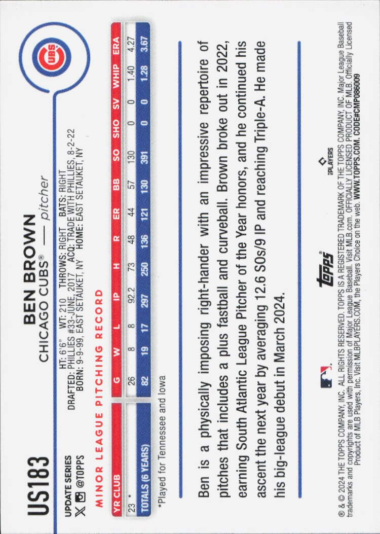 2024 Topps Update #US183 Ben Brown