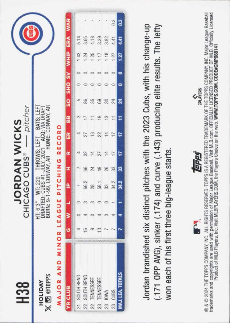 2024 Topps Holiday #H38 Jordan Wicks