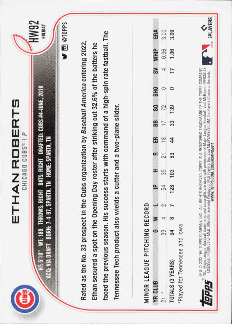 2022 Topps Holiday #HW92 Ethan Roberts