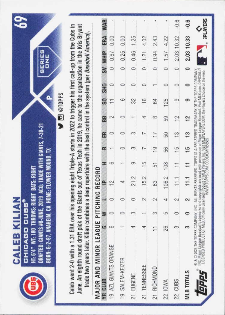 2023 Topps #69 Caleb Kilian