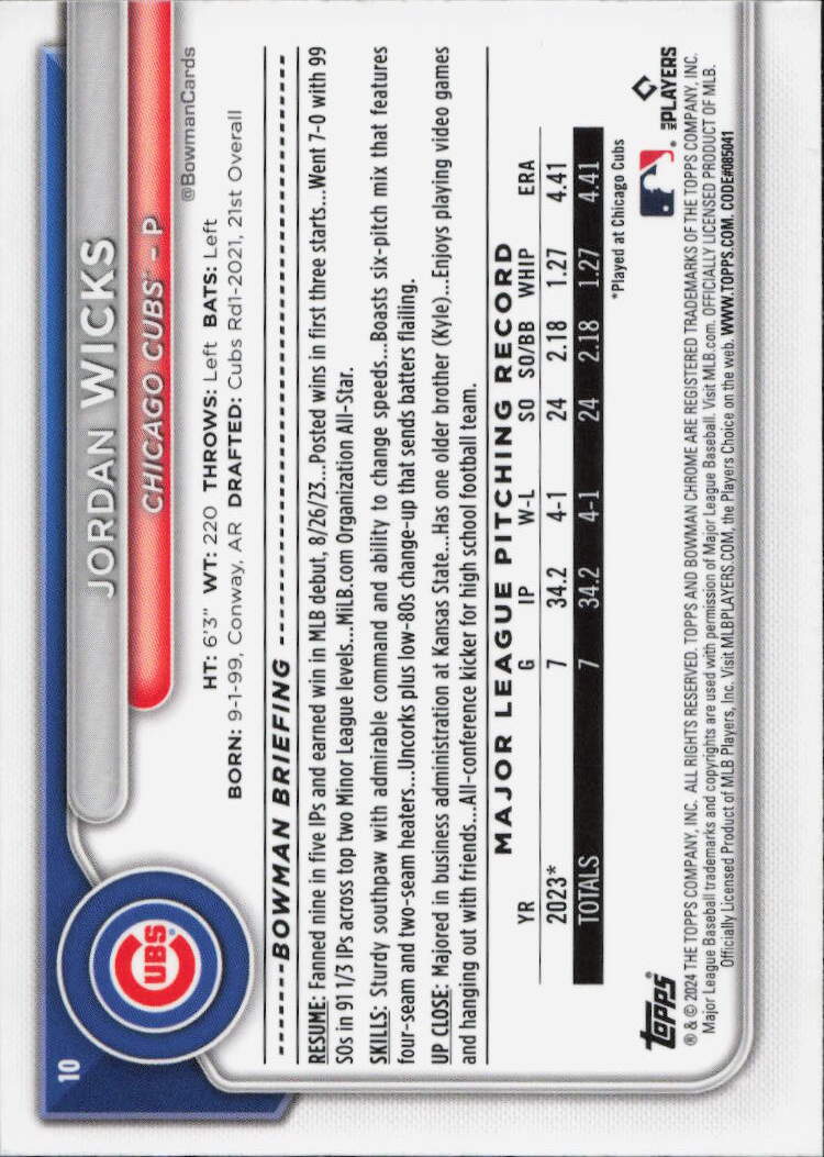 2024 Bowman Chrome #10 Jordan Wicks