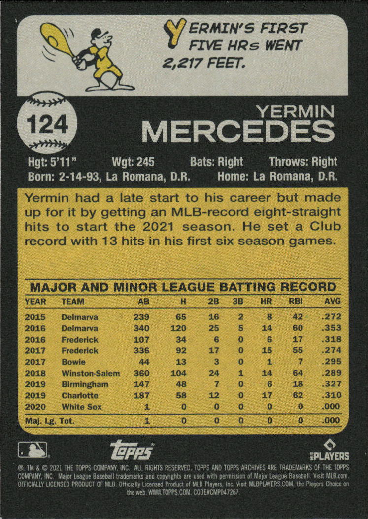 2021 Topps Archives #124 Yermin Mercedes