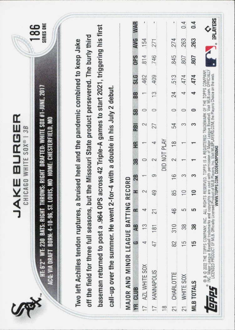 2022 Topps #186b Jake Burger
