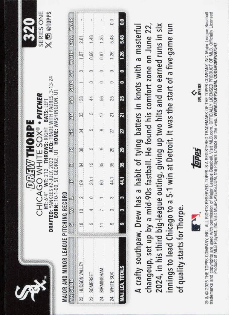 2025 Topps #320 Drew Thorpe