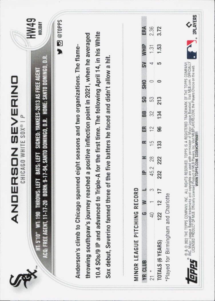 2022 Topps Holiday #HW49 Anderson Severino