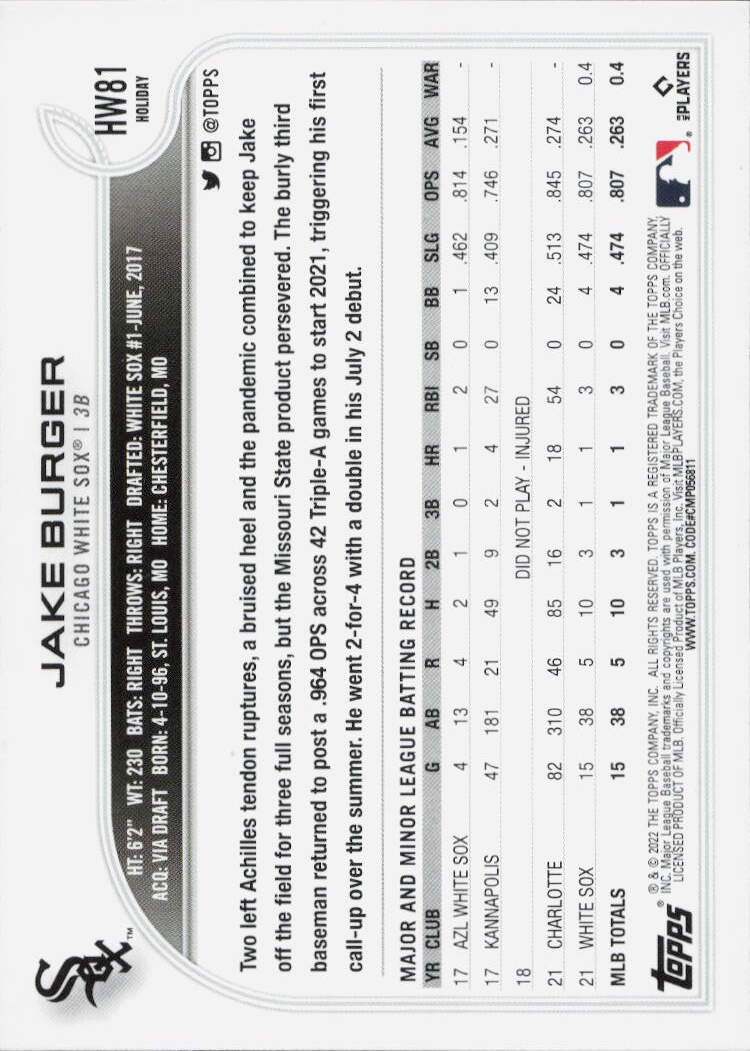 2022 Topps Holiday #HW81 Jake Burger