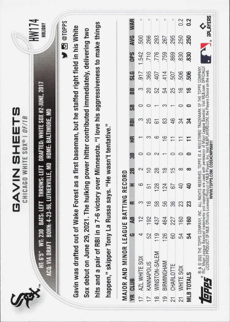 2022 Topps Holiday #HW174 Gavin Sheets