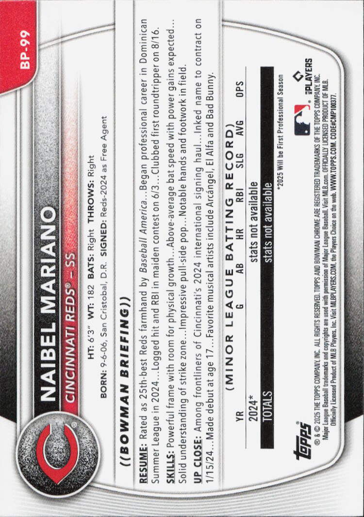 2025 Bowman #BP-99 Naibel Mariano Prospects