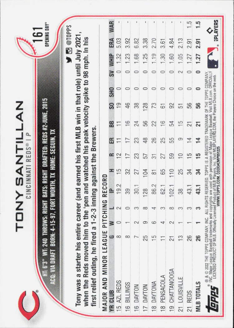 2022 Topps #111 Tony Santillan