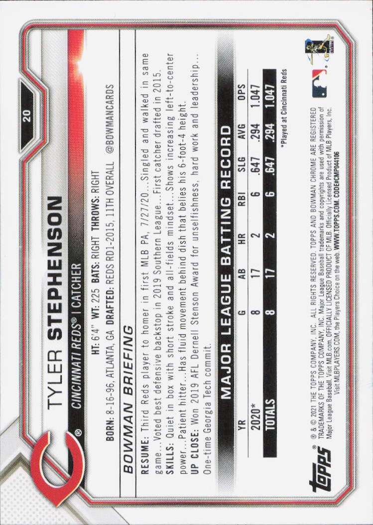 2021 Bowman #20 Tyler Stephenson