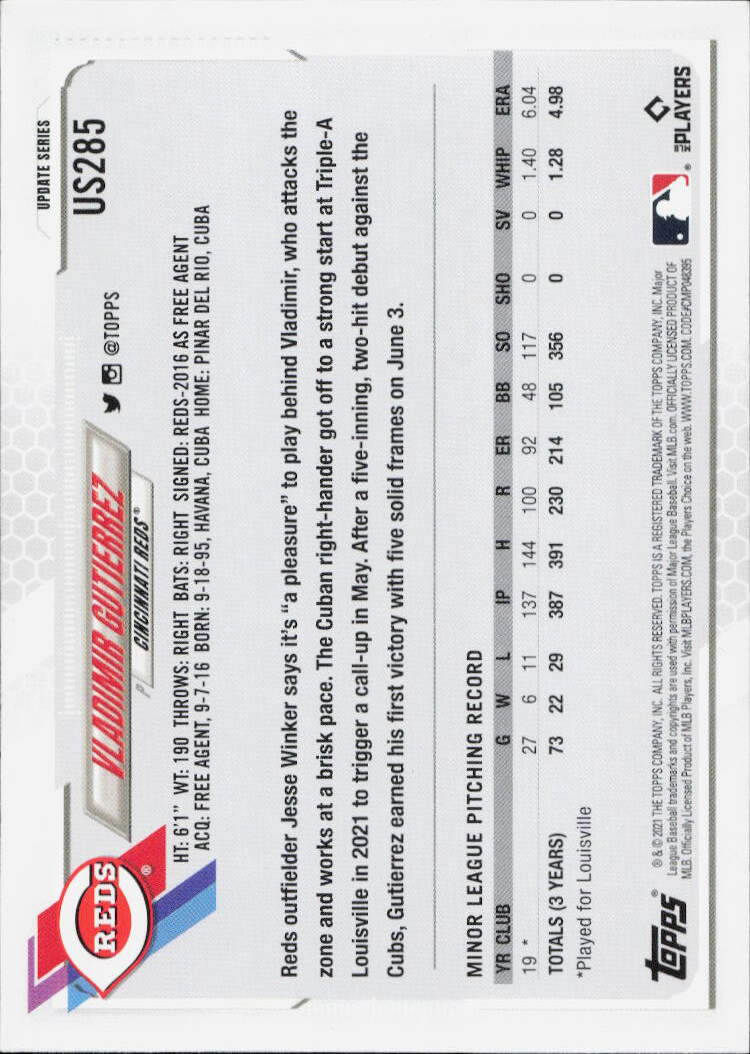2021 Topps Update #US285 Vladimir Gutierrez