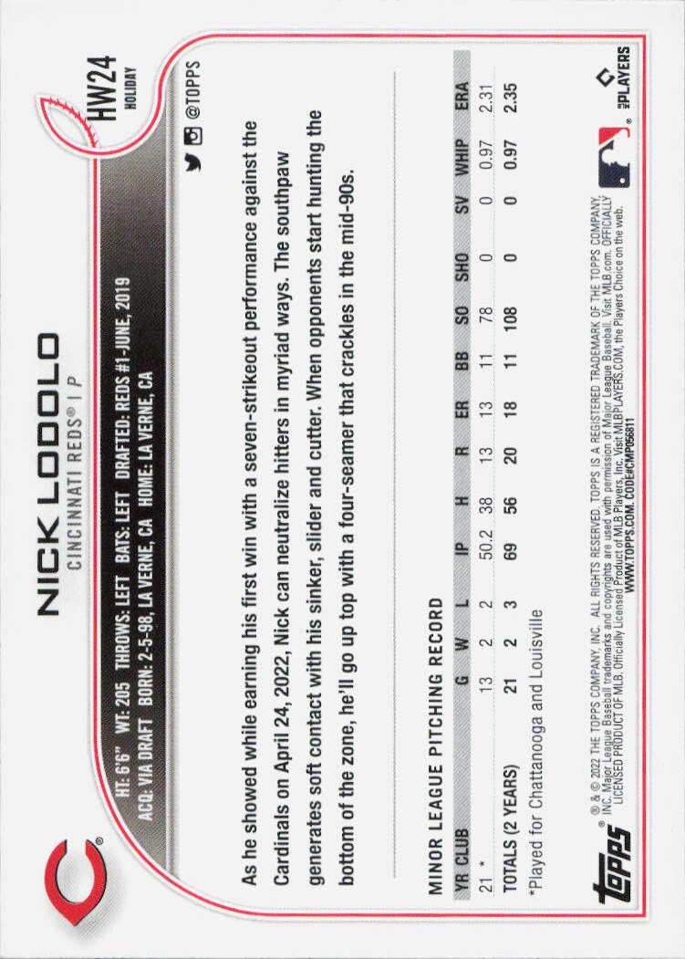 2022 Topps Holiday #HW24 Nick Lodolo