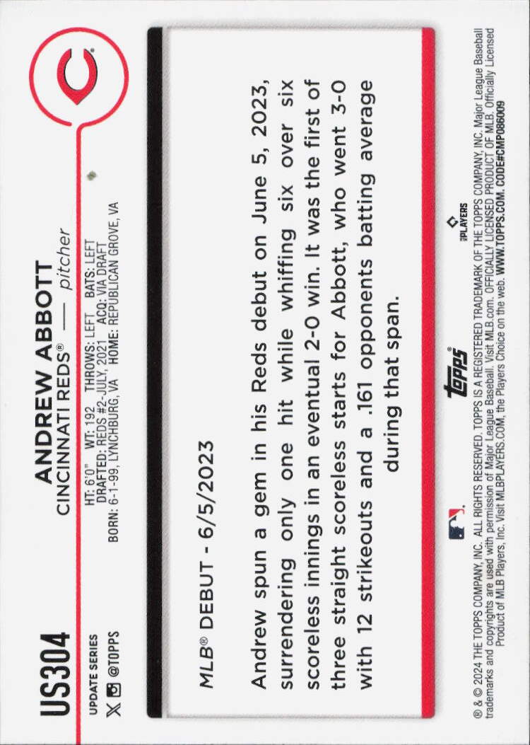 2024 Topps Update #US304 Andrew Abbott