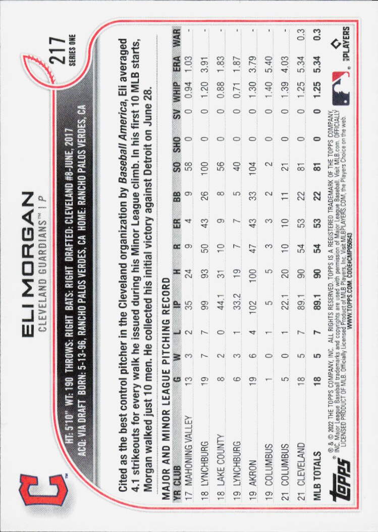 2022 Topps #217 Eli Morgan