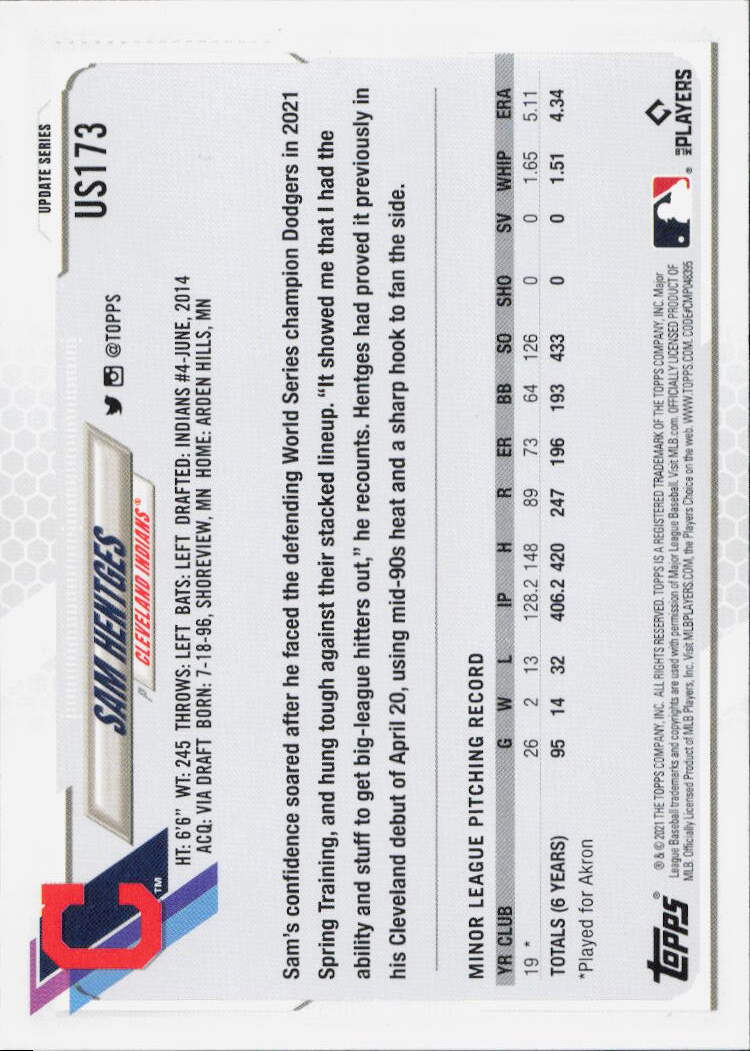 2021 Topps Update #US173 Sam Hentges