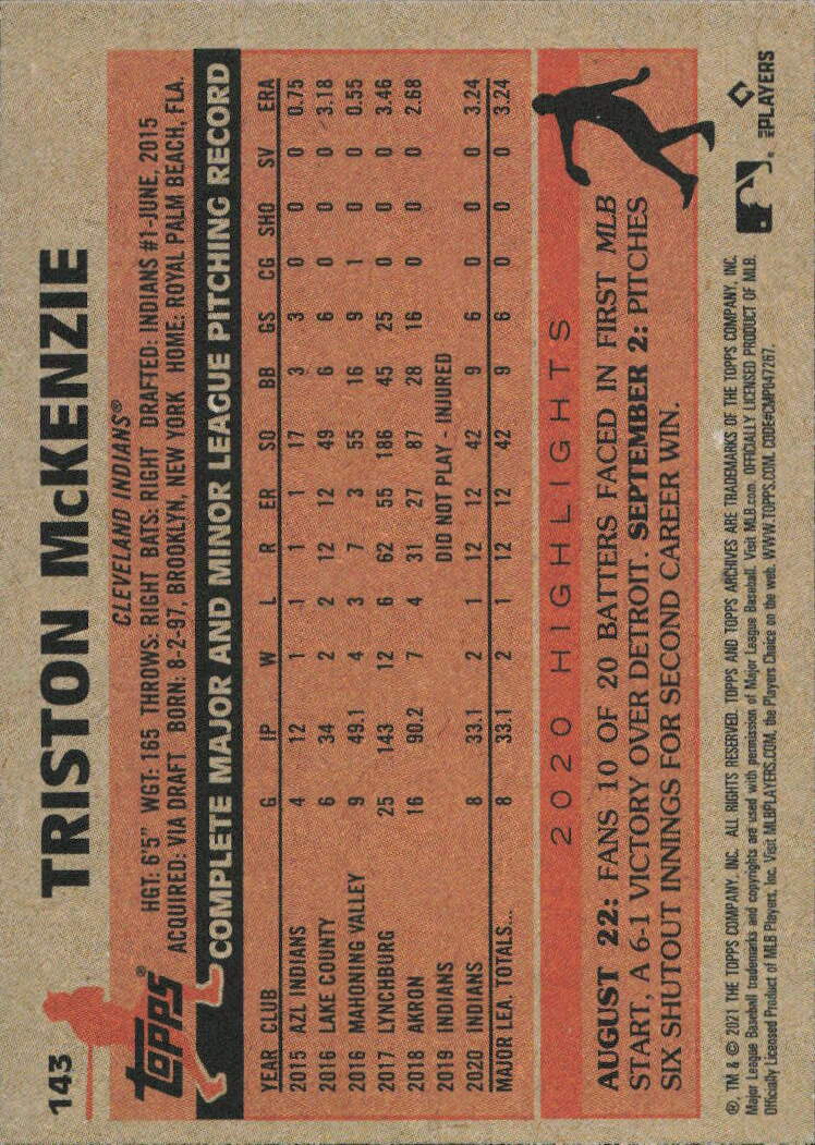 2021 Topps Archives #143 Triston McKenzie