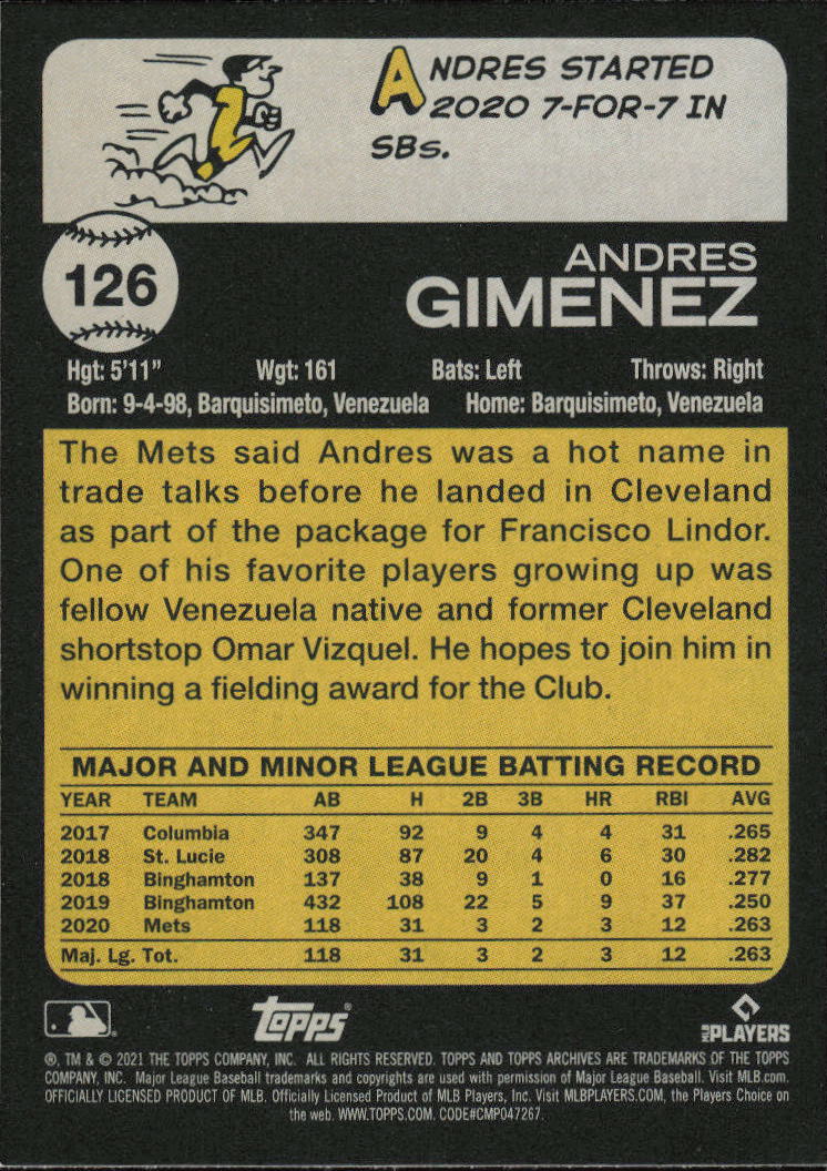 2021 Topps Archives #126 Andres Gimenez