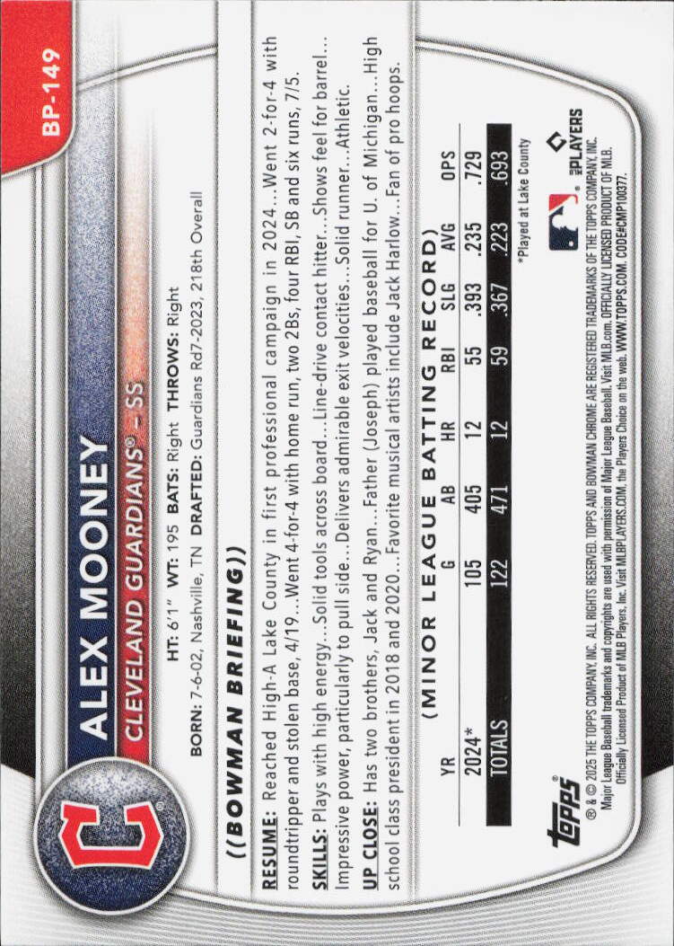 2025 Bowman #BP-149 Alex Mooney Prospects