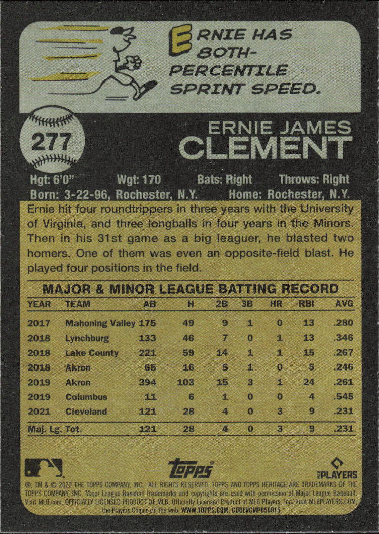2022 Topps Heritage #277 Ernie Clement