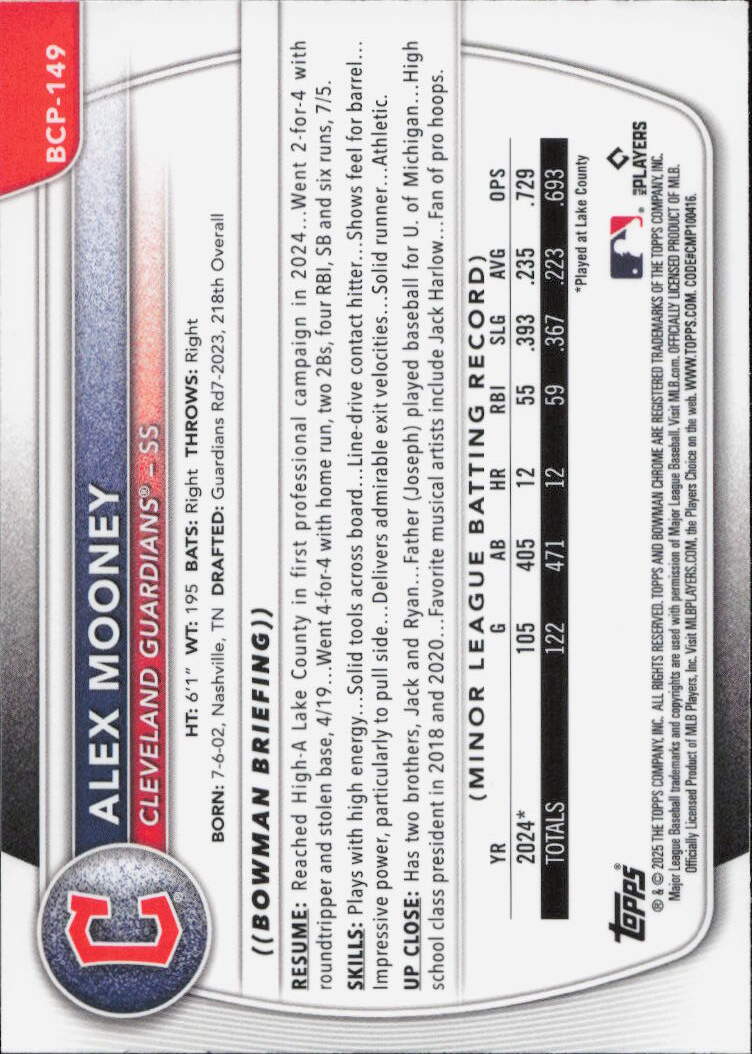 2025 Bowman #BCP-149 Alex Mooney Chrome Prospects
