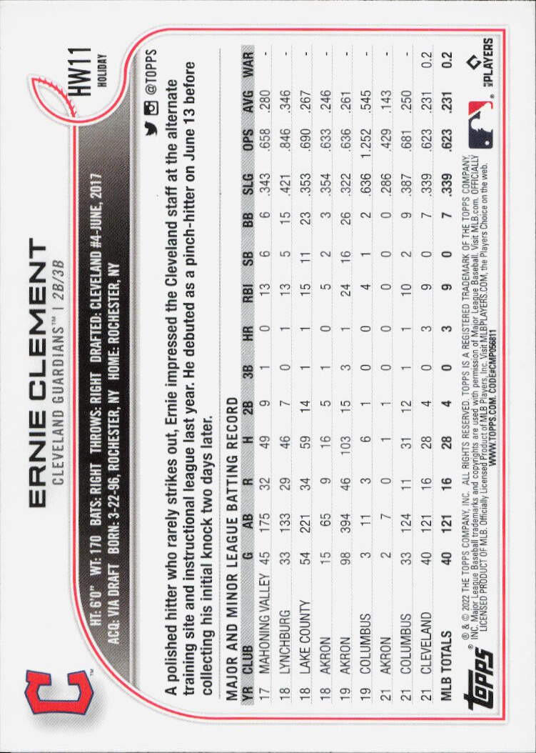 2022 Topps Holiday #HW11 Ernie Clement