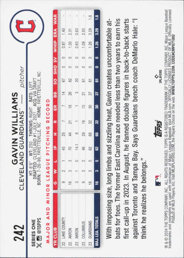 2024 Topps #242 Gavin Williams