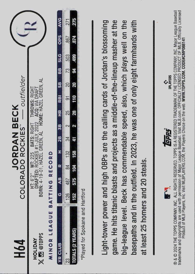2024 Topps Holiday #H64 Jordan Beck
