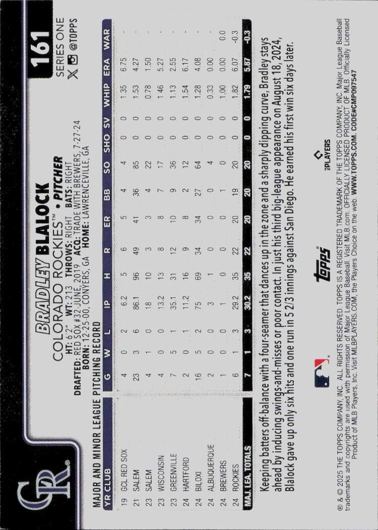 2025 Topps #161 Bradley Blalock