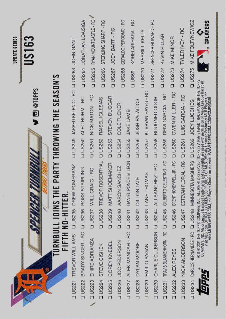 2021 Topps Update #US163 Spencer Turnbull