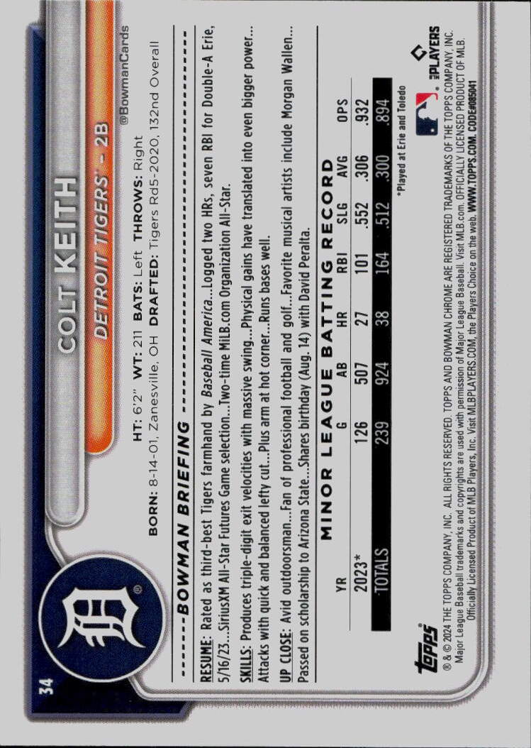 2024 Bowman Chrome #34 Colt Keith