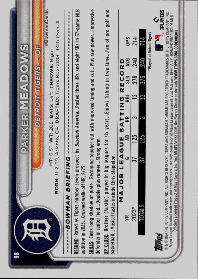 2024 Bowman Chrome #98 Parker Meadows