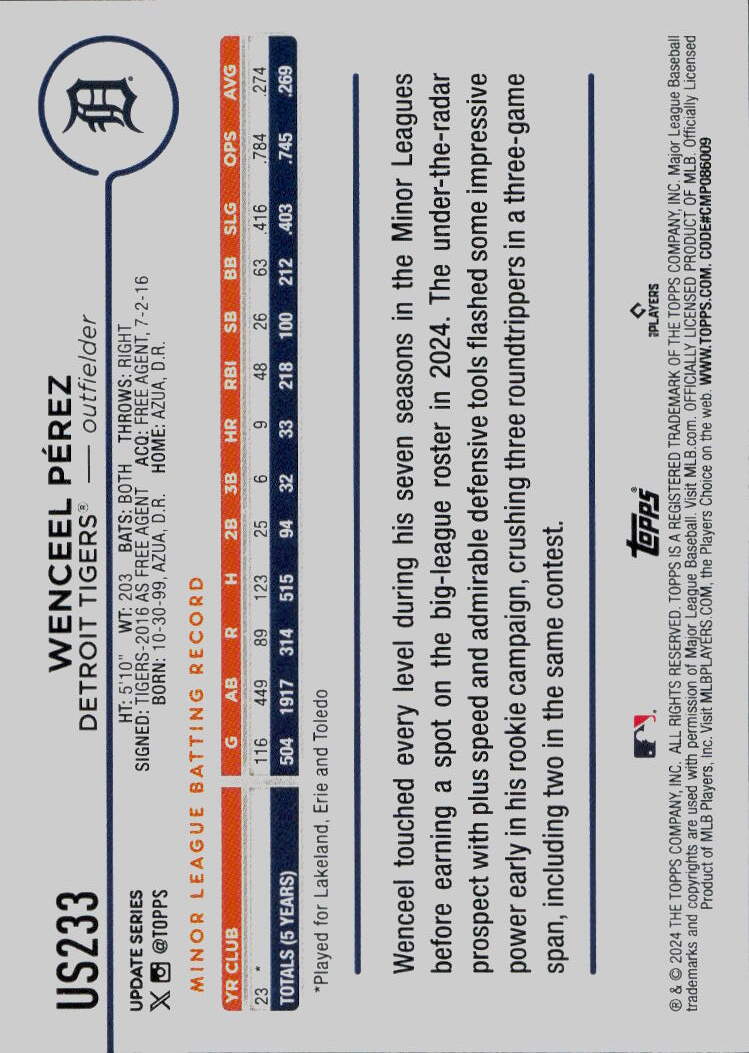 2024 Topps Update #US233 Wenceel Perez