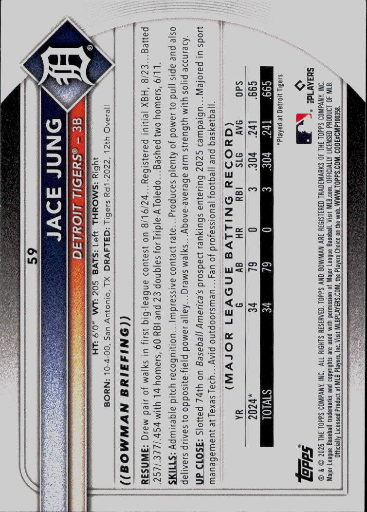 2025 Bowman #59 Jace Jung