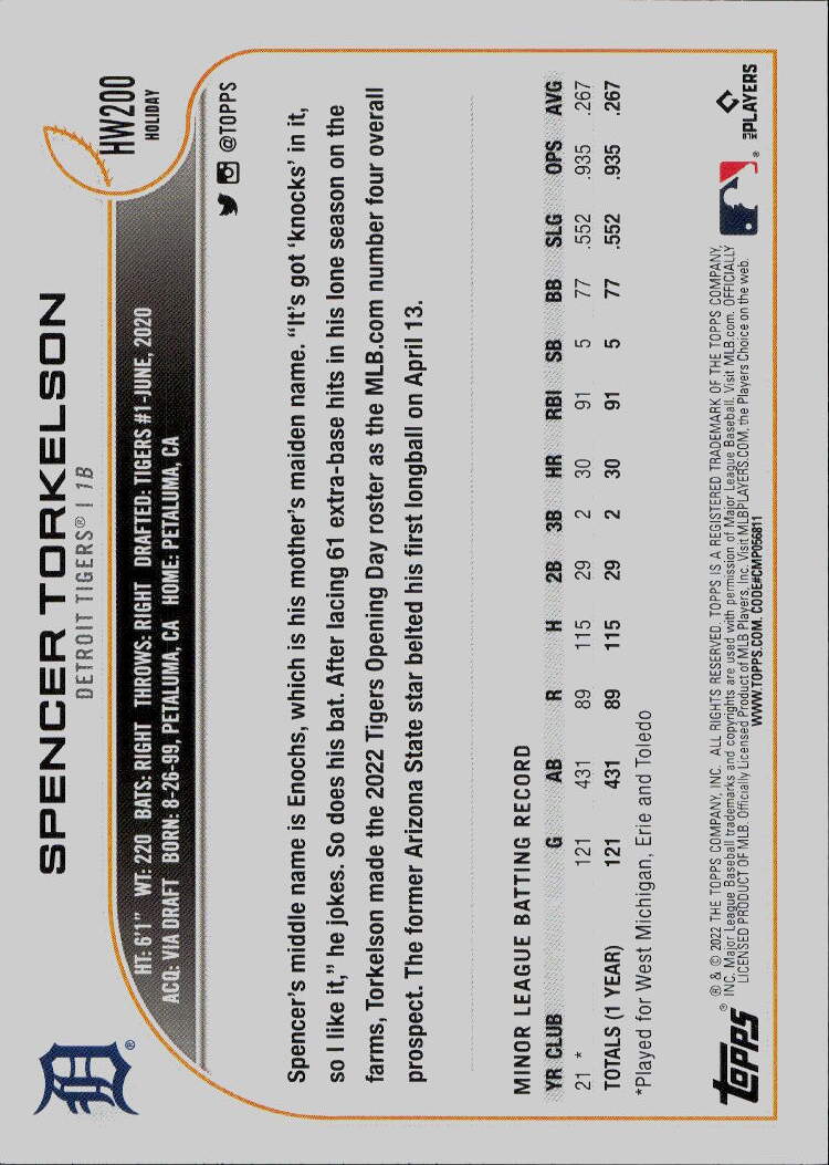 2022 Topps Holiday #HW200 Spencer Torkelson