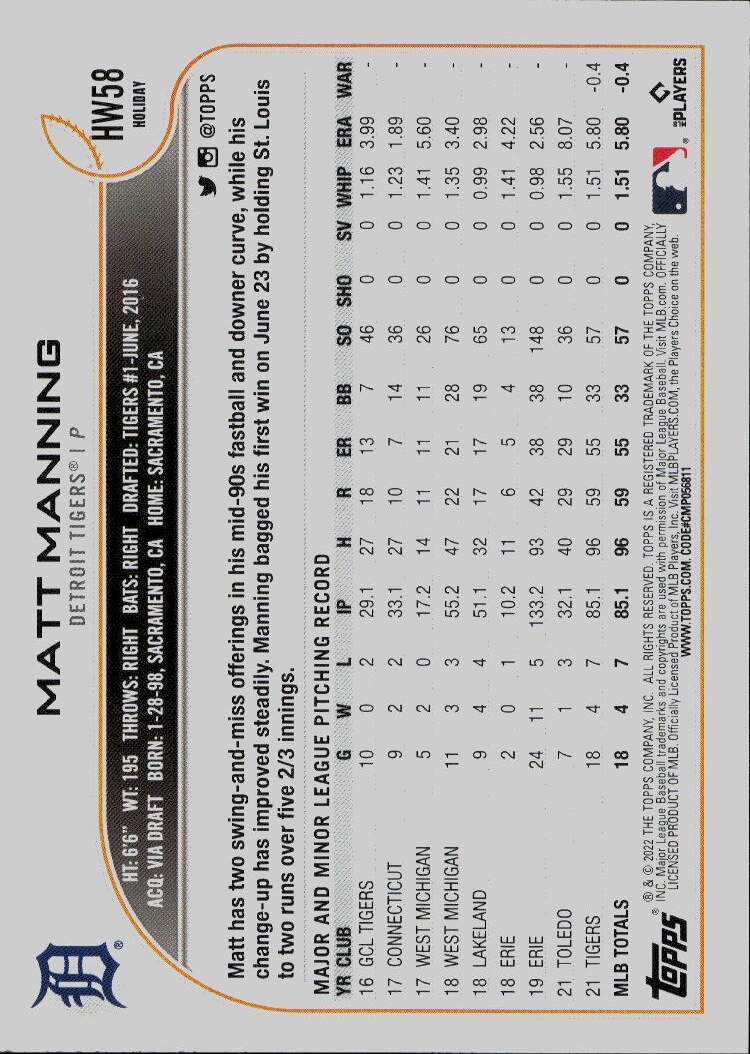 2022 Topps Holiday #HW58 Matt Manning